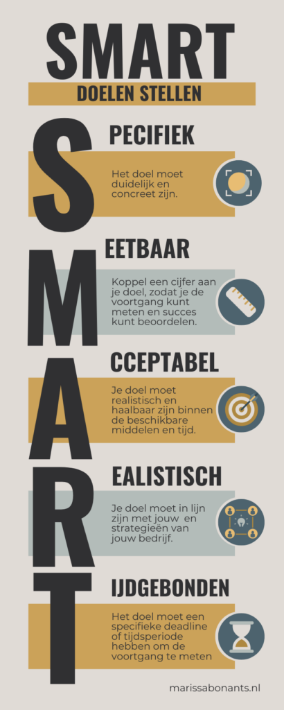 Op deze infographic is de informatie uit de blog over Smart doelen stellen binnen je ondernemersplan samengevat.